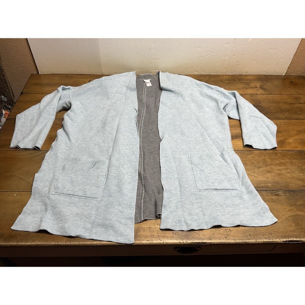 J Jill Reversible Blue/Gray Long Open Front Cardigan Sweater Size XL